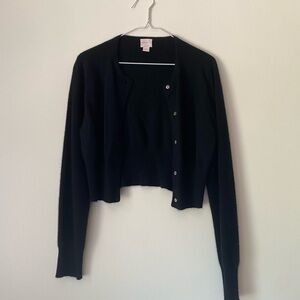 Cashmere Central Park West Black Women's Cropped Cardigan